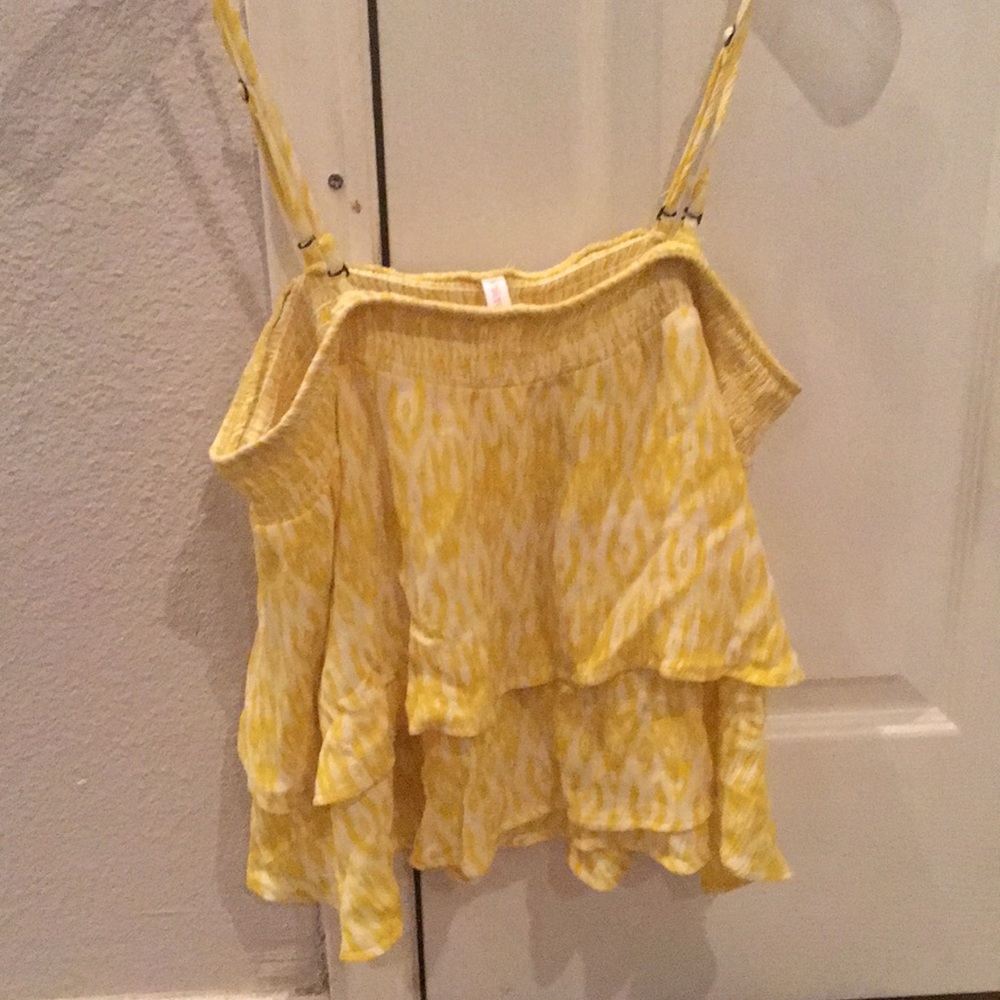 Yellow  spaghetti strap blouse. Removable straps